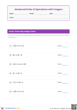 Essential Order of Operations with Integers | Grade 6-8