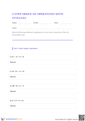 7.NS.A.3 Integer Order of Operations — Essential Worksheet