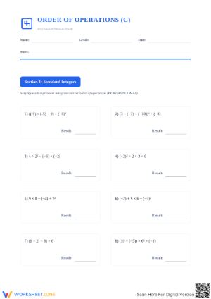 Essential Order of Operations with Integers — Grade 7