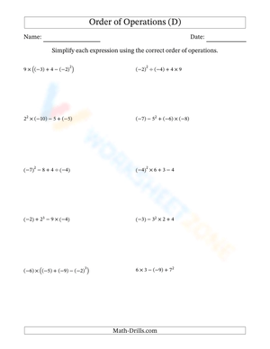 4-step Order of operation with integers (4)