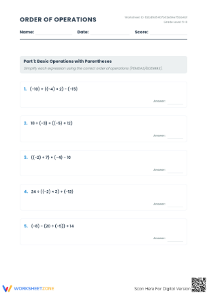 Essential Order of Operations Worksheet | Grade 6 Math