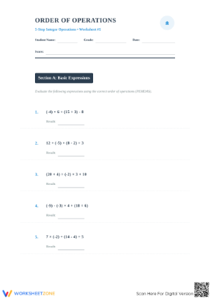 Order of Operations Integer Worksheet | Grade 7 Essential