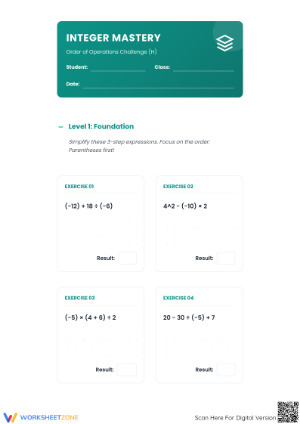 Order of Operations with Integers Worksheet | Essential Practice
