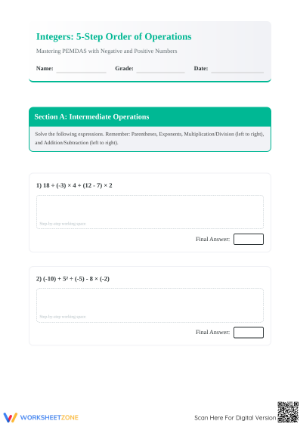 Printable Order of Operations with Integers | Grade 7 Math