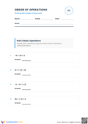 Order of Operations with Integers | Essential Grade 6 Math