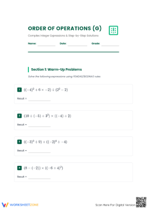 Order of Operations Integers Worksheet | Grade 7 Essential