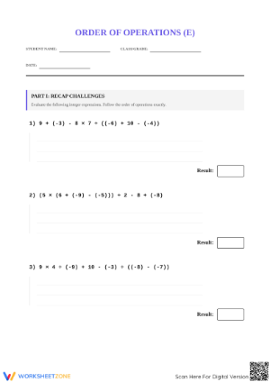 Essential Order of Operations with Integers Worksheet