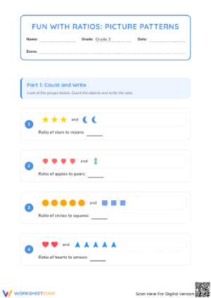 Printable Grade 3 Ratios Worksheet: Fun Picture Patterns