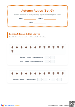 Essential Autumn Ratios Worksheet | Grade 3 Math Practice