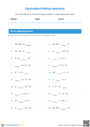 Essential Equivalent Ratio Worksheet | Grades 5-6 Math