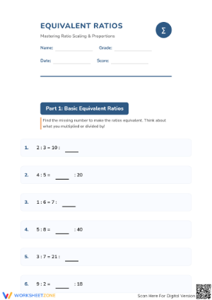 Essential Equivalent Ratios Worksheet | Grade 6 Math