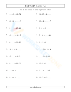Equivalent ratio, missing number (3)
