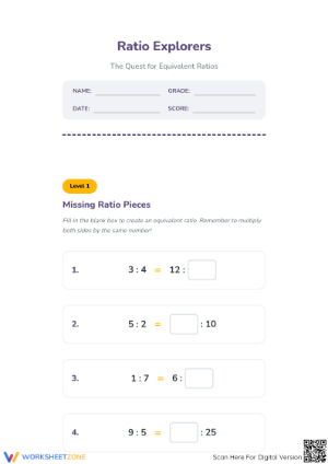 Complete Equivalent Ratios Worksheet | Grade 5-6 Math