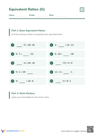 Printable Equivalent Ratios Worksheet | Grades 4-6 Math