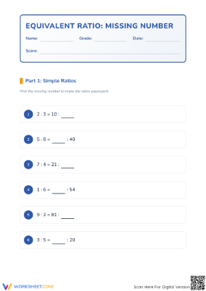 Essential Equivalent Ratio Worksheet | Grades 3-5 Math