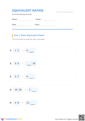 Printable Equivalent Ratios Worksheet | Grade 6 Math