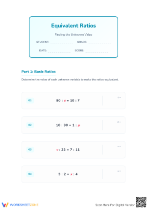 Printable Equivalent Ratios Worksheet | Grades 4-6 Ready
