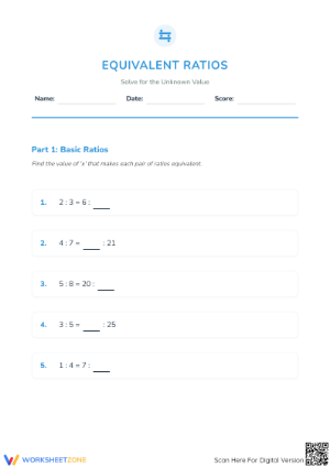 Grade 5 Equivalent Ratios — Printable No-Prep Worksheet