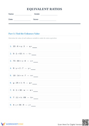 Essential Equivalent Ratios Worksheet | Grades 4-6 Math