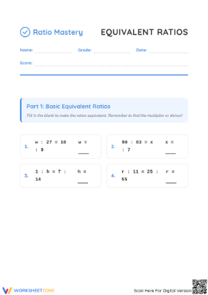 Printable Equivalent Ratios Worksheet | Grade 5 Math