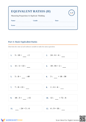 Printable Equivalent Ratios Worksheet | Grade 6 Math