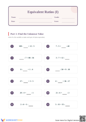 Essential Grade 5 Equivalent Ratios Worksheet | Math Practice