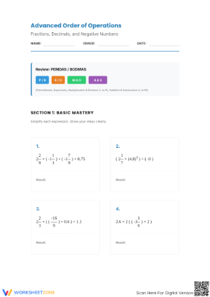 Essential Order of Operations: Negative Fractions & Decimals