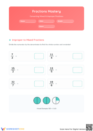 Essential Mixed and Improper Fractions Worksheet | Grade 3