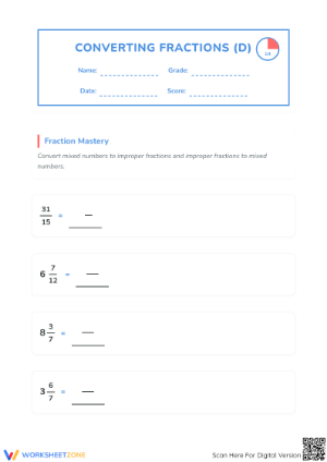 Printable Mixed & Improper Fractions Worksheet | Grade 3