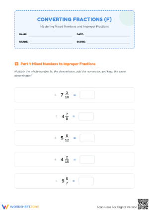 Essential Grade 3 Fractions Worksheet: Mixed & Improper