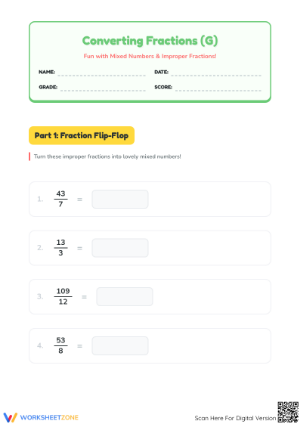 Grade 3 Mixed Fractions — Printable No-Prep Worksheet