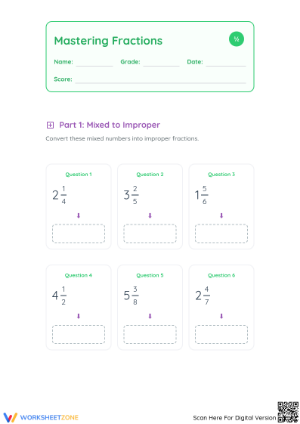 Printable Fractions Worksheet | Grade 3 Mixed Number Mastery