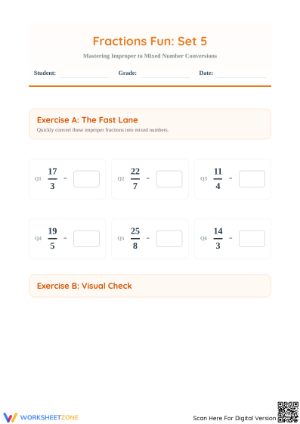 Printable Improper to Mixed Fractions Worksheet - Grade 3 Math