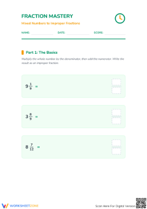 Essential Grade 3 Fractions: Mixed to Improper Numbers