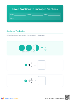 Mixed Fractions to Improper Fractions | Printable Grade 3