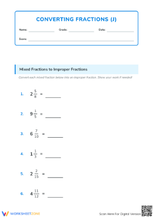 Mixed to Improper Fractions Worksheet | Essential Grade 3