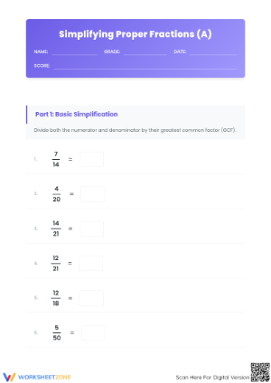 Printable Simplifying Fractions Worksheet | Grade 4-6