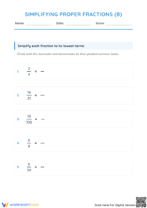 Essential Simplify Fractions Worksheet | Grade 4 Printable