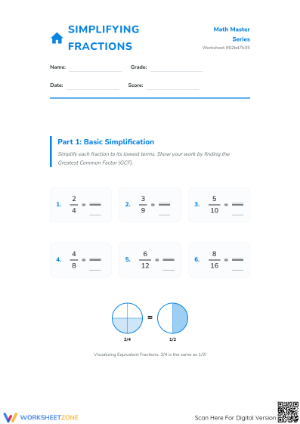 Essential Simplifying Fractions Worksheet | Grade 4 Aligned