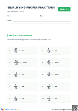 Printable Simplifying Fractions | Grade 5-6 Math