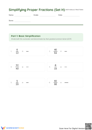 Printable Simplifying Fractions Worksheet | Grade 4-6 Math