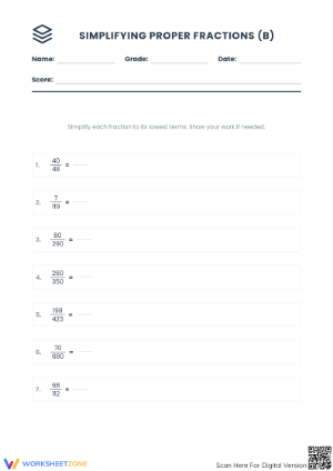 Essential Simplify Fractions Worksheet | Grade 4-6 Math