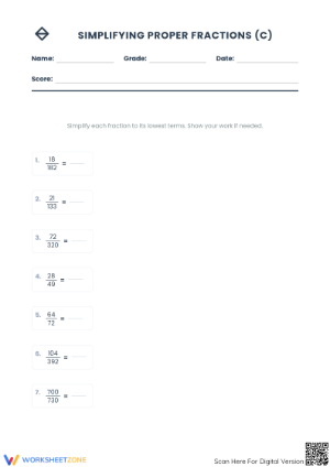 Essential Simplify Fractions (Hard) Worksheet | Grades 4-6