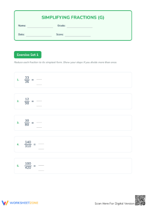 4.NF.A.1 Worksheet: Simplify Fractions — Grade 4-6 Aligned