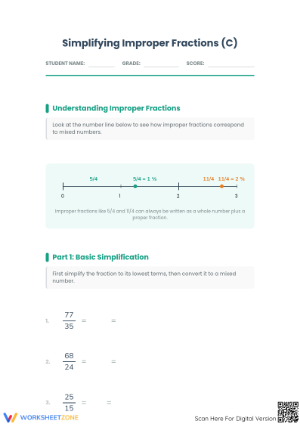 Essential Simplify Improper Fractions Worksheet | Grade 4-5