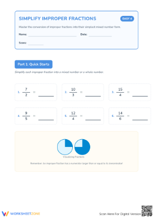 Essential Simplify Improper Fractions Worksheet | Grade 4