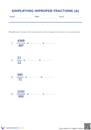 Printable Improper Fraction Worksheet | Grade 5 Ready