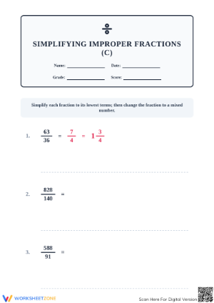 Printable Improper Fractions Worksheet | Grades 4-6