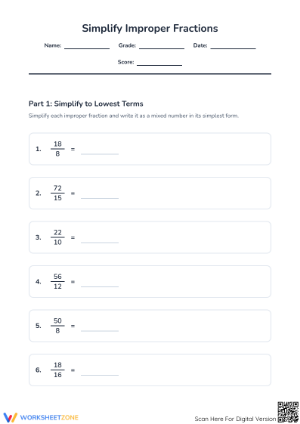 Essential Grade 4 Fractions: Simplify Improper Fractions