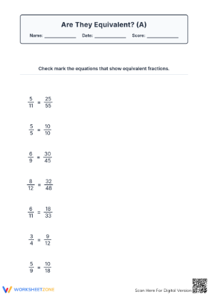 Printable Equivalent Fractions Test | Grade 4 Essential Math